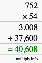 How to calculate 752 times 54 using long multiplication