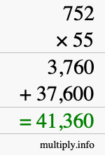 How to calculate 752 times 55 using long multiplication
