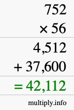 How to calculate 752 times 56 using long multiplication