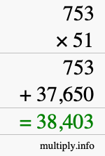 How to calculate 753 times 51 using long multiplication