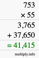 How to calculate 753 times 55 using long multiplication