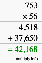 How to calculate 753 times 56 using long multiplication