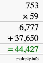 How to calculate 753 times 59 using long multiplication