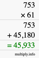 How to calculate 753 times 61 using long multiplication