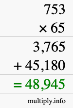 How to calculate 753 times 65 using long multiplication