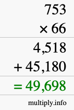 How to calculate 753 times 66 using long multiplication