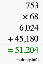 How to calculate 753 times 68 using long multiplication