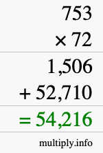 How to calculate 753 times 72 using long multiplication