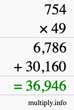 How to calculate 754 times 49 using long multiplication