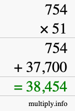 How to calculate 754 times 51 using long multiplication