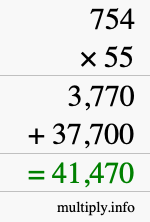 How to calculate 754 times 55 using long multiplication