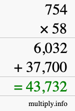 How to calculate 754 times 58 using long multiplication