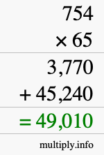 How to calculate 754 times 65 using long multiplication