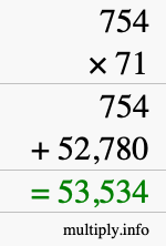 How to calculate 754 times 71 using long multiplication