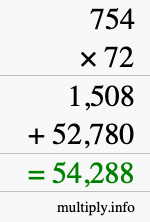 How to calculate 754 times 72 using long multiplication