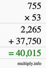 How to calculate 755 times 53 using long multiplication