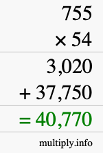 How to calculate 755 times 54 using long multiplication