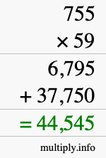 How to calculate 755 times 59 using long multiplication