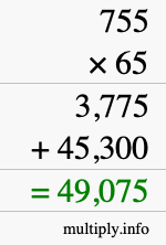 How to calculate 755 times 65 using long multiplication