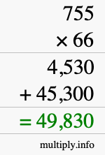 How to calculate 755 times 66 using long multiplication