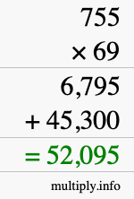 How to calculate 755 times 69 using long multiplication