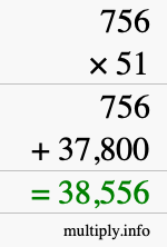 How to calculate 756 times 51 using long multiplication