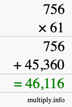 How to calculate 756 times 61 using long multiplication