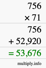 How to calculate 756 times 71 using long multiplication
