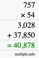 How to calculate 757 times 54 using long multiplication
