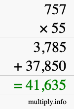 How to calculate 757 times 55 using long multiplication