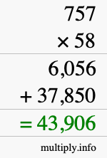 How to calculate 757 times 58 using long multiplication