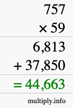 How to calculate 757 times 59 using long multiplication