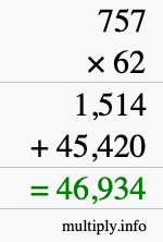 How to calculate 757 times 62 using long multiplication