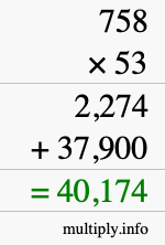 How to calculate 758 times 53 using long multiplication