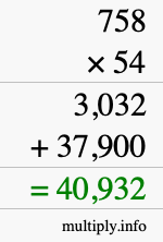 How to calculate 758 times 54 using long multiplication