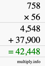 How to calculate 758 times 56 using long multiplication