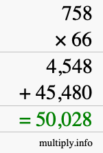 How to calculate 758 times 66 using long multiplication