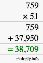 How to calculate 759 times 51 using long multiplication