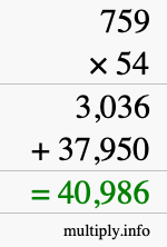How to calculate 759 times 54 using long multiplication