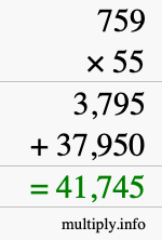 How to calculate 759 times 55 using long multiplication