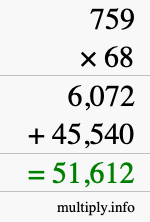 How to calculate 759 times 68 using long multiplication