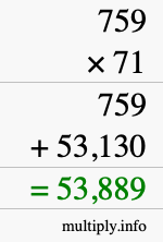How to calculate 759 times 71 using long multiplication