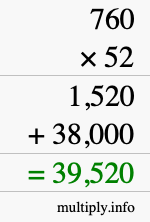 How to calculate 760 times 52 using long multiplication