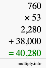 How to calculate 760 times 53 using long multiplication