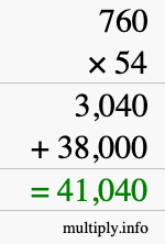 How to calculate 760 times 54 using long multiplication