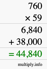 How to calculate 760 times 59 using long multiplication