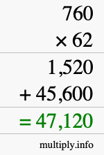 How to calculate 760 times 62 using long multiplication