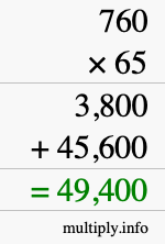 How to calculate 760 times 65 using long multiplication