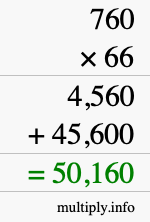 How to calculate 760 times 66 using long multiplication
