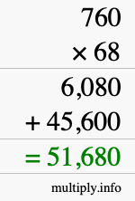 How to calculate 760 times 68 using long multiplication